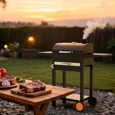 См) Вугільний Гриль - 334 кв. дюйми, Нержавіючий Візок з Двома Міцними Бічними Поличками та Хромованим Решіткою. Ідеально підходить для Саду, Гаража, Тераси, 20 (50