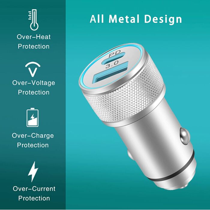 Адаптер LUOSIKE 20 Вт прикурювача USB C з кабелем блискавки 1 м, автомобільний зарядний пристрій для мобільних телефонів, двопорто