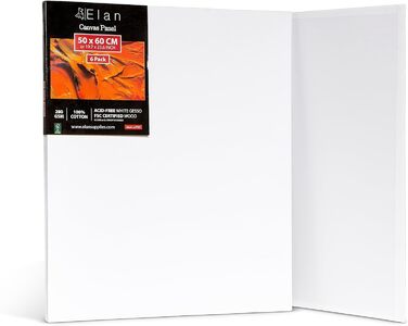 Полотно Elan Thin 40x40, 6-PACK 100 бавовняне полотно для малювання велике, розписний картон для акрилових фарб, дошка для малювання акрил, полотно художника велике, полотно для живопису біле, розписні тарілки для розпису (50x70 см)