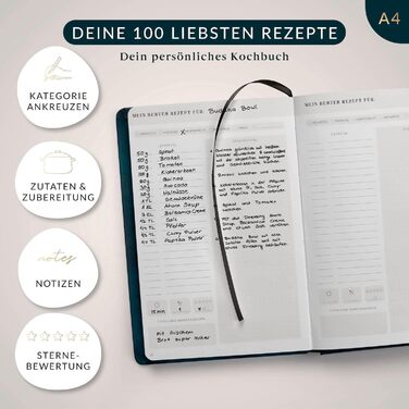 Книга рецептів Life Compass формату A4 для написання власних рецептів ПЕРЕЦЬ з плакатом сезонного календаря - тверда обкладинка Улюблені рецепти - кулінарна книга своїми руками для себе або на подарунок