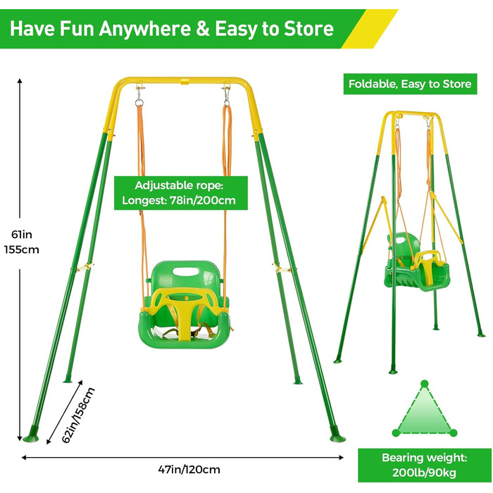 Дитячі гойдалки FUNLIO зі складною металевою підставкою для приміщення та вулиці, дитячі гойдалки з 4 мішками для піску, легко зби