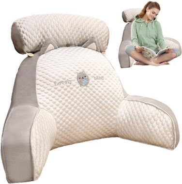 Подушка для читання для ліжка, подушка для спинки з підлокітниками, подушка для читання для ліжка для дорослих, спинка для сидіння, зручна спинка дивана для читання, відпочинку та перегляду телевізора, малюнок з котом, 50x70 см