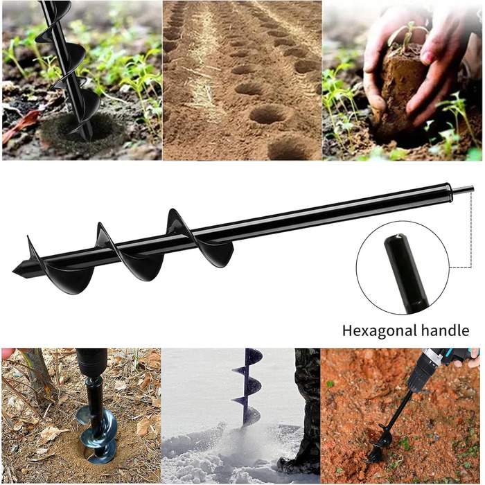 Акумуляторний бур для саду з рукавичками, спіральний бур для рослин та ґрунту для дриля/шуруповерта (10x60 см)