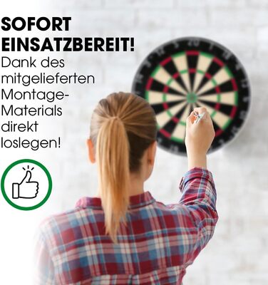 Мішень для дротиків Повний набір дротиків з 6 дротиками та додатковим підсвічуванням дротиків Сталеві дротики, включаючи льотки Сизалеві дротики із захисним кільцем Мішень для дротиків виготовлена з самозакриваючихся сизалевих волокон 1) Мішень для дротик