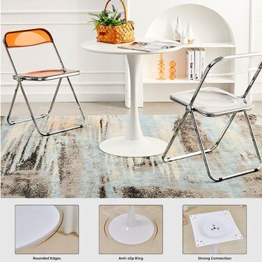 Сучасний круглий білий стіл, простий обідній стіл для відпочинку, скандинавський журнальний столик, столик для молочного чаю, стіл для переговорів, стиль тюльпан, балконний столик, невеликий круглий столик та стільці (розмір 70 см, колір білий)