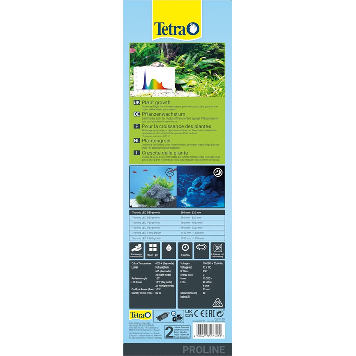 Акваріумне освітлення Tetra Tetronic LED ProLine, освітлення води з денним та нічним режимами, 380 мм (розширюється до 620 мм)
