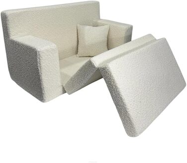 Дитячий диван FORTISLINE, розкладний, тканина з плюшевим мишеням - ігровий диванчик для дітей з функцією сну - дитячий диванчик 83x47x43 см - м&39який пінний диванчик-ліжко, сертифікований Oeko-TEX, бежевий