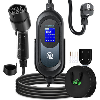 Зарядний кабель FNRIDS для електромобіля тип 2 Schuko, 10м 3,68кВт, зарядний кабель тип 2 Schuko з підставкою, регульований електр