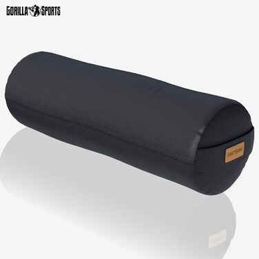 Підкладка для йоги GORILLA SPORTS - Ø20 см, чохол, який можна прати, 100 бавовна, з наповнювачем зі спельти, ручка для перенесення, вибір кольорів - йога-рулон, подушка для йоги, підкладка для йоги, пілатес, для відновлювальної йоги, чорний