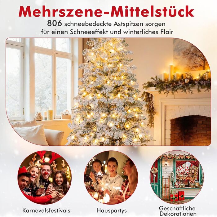 Штучна ялинка з вогнями та снігом 210 см COSTWAY