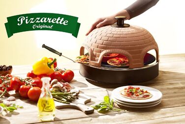 Піч для піци Emerio PIZZARETTE Оригінальна теракотова глиняна витяжка ручної роботи з тепловідбиваючим екраном Запатентована конструкція для сімейних розваг Mini Pizza для 6 осіб Веселощі Зірка No1 ПО-115984.8