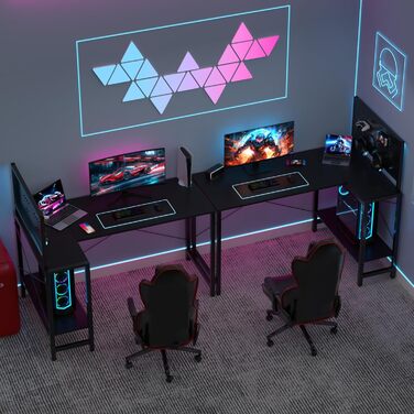 Г-подібний кутовий стіл, 125x70 см з шухлядами та перфорованою дошкою, регульована по висоті бічна панель, ергономічний ігровий стіл висотою 75 см, для домашнього офісу, потокового відео та ігор, чорний