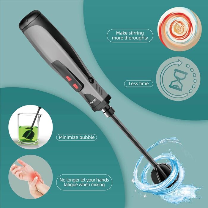 Блендер ISTOYO з епоксидною смолою, ручна акумуляторна мішалка для мінімізації бульбашок, міксер смоли для смоли, змішування силікону, змішувач епоксидної смоли, ідеально підходить для рукоділля своїми руками (включає 2 шт. и весла)