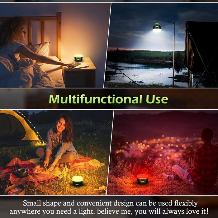 Акумуляторний кемпінговий ліхтар із пультом дистанційного керування та портативним зарядним пристроєм, кемпінговий ліхтар USB-C, 300 годин роботи, 5 режимів, водонепроникний ліхтар для намету з магнітною основою для відключення електроенергії, риболовлі, 