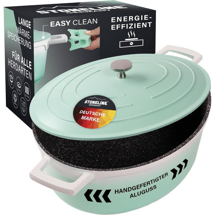 Каструля для запікання з кришкою індукційна 32 см, 6,6 л, лита алюмінієва каструля з покриттям з частинок справжнього каменю, каст