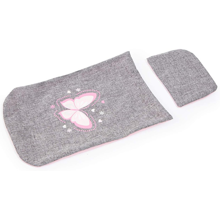 Затишна лялькова коляска, складна, з сумкою та ковдрою, сучасна, джинсово-сіра, рожева з метеликом, 46 см, 12733AA