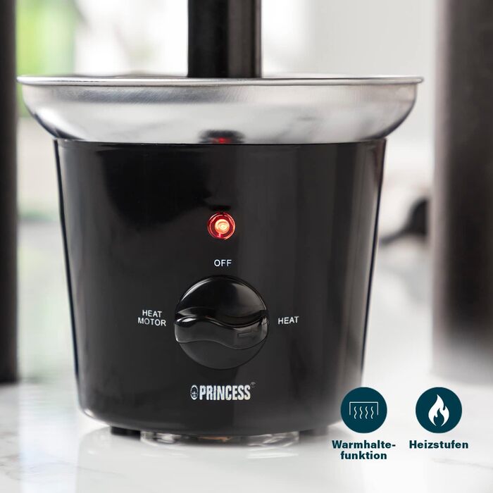 Шоколадний фонтан Princess - 3 рівня, функція збереження тепла, функція потоку, 0.4 л, 32 Вт, 01.292994.01.001, Чорний 0.4 літра