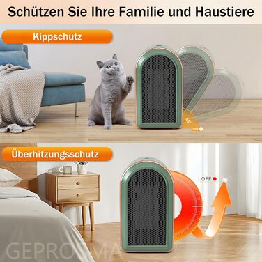 Маленький, енергозберігаючий, портативний вентилятор-обігрівач для ванної кімнати, міні-керамічний PTC-обігрівач, електричний/термометр/безполум&39яний/тихий/1200 Вт/800 Вт, захист від перегріву та перекидання, підключається до мережі