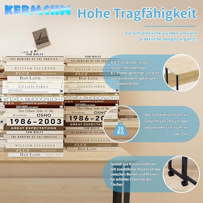 Розкладний стіл з полицею, 80x60x75 см, розкладний стіл на колесах, дерево та вуглецева сталь, компактний, багатофункціональний, для домашнього офісу, вітальні (колір дерева)