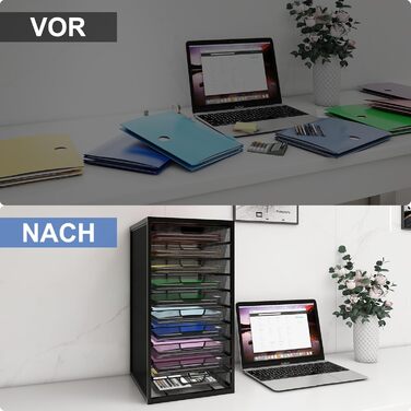 Коробка PUNCIA з шухлядами та 10 шухлядами, лоток для листів A4, лоток для документів з шухлядами, відділення для зберігання, металевий сортувальник паперу, органайзер для документів та паперу, офісний/стіл, чорний, 40,5 x 31,5 x 55 см