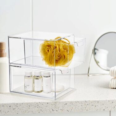 Ящики для косметичного органайзера, штабелюваний прозорий акриловий органайзер для макіяжу, 2 шухляди для зберігання на столі, туалетний столик, ванна кімната, спальня, дві коробки під раковиною