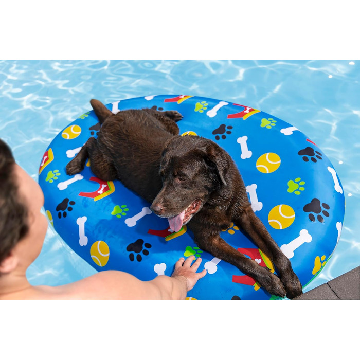 Надувний матрац для домашніх тварин Bestway Paw Print, 142 x 95 x 17 см, вантажопідйомність 45 кг, міцний ПВХ, знімний тканинний чохол, запобіжний клапан, латка для ремонту в комплекті