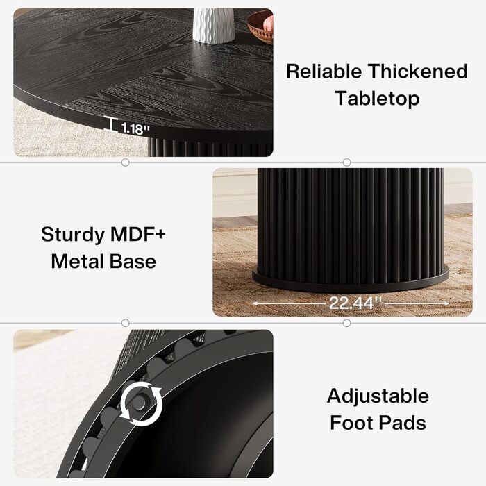 Круглий обідній стіл Tribesigns, 120 см, чорний обідній стіл для 4 осіб, обідній стіл з міцним металевим каркасом, сучасні меблі для їдальні