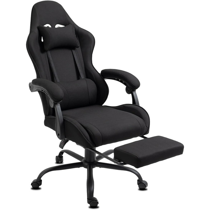 Ігрове офісне крісло Delman з тканини з USB-масажем (2 точки), ергономічне геймерське крісло з підставкою для ніг, регульована спинка до 135, металева основа Серія 02-0040 Чорний