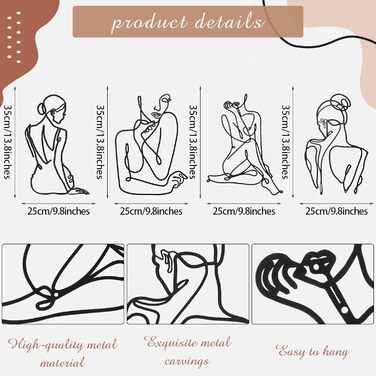 Частини металевого настінного мистецтва Декор чорний метал настінного мистецтва однолінійний художній малюнок Мінімалістичний абст