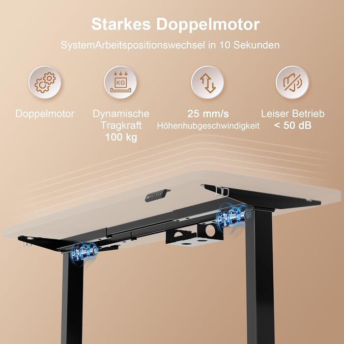 Електричний стіл Homall з регулюванням висоти та 2 двигунами, електричний стіл до 100 кг, 2-етапний телескопічний, рама столу з пам&39яттю налаштувань, функція захисту від зіткнень, чорний