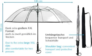 Парасолька Sternenfunke велика XXL Ø130 см прозора, зручна застібка, з чохлом для перенесення, автоматична, ідеально підходить як прозора парасолька-партнер або весільна парасолька - Край чорний прозорий - Чорний край Ø130 см - дуже великий - XXL