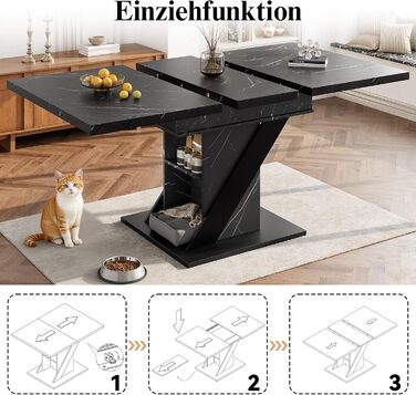 Розсувний обідній стіл з місцем для зберігання, ніжки столу для 4-6 осіб, обідній/кухонний стіл з характерним візерунком, дерев&39яний обідній стіл, розсувний, 110-140x80x75 см, чорний