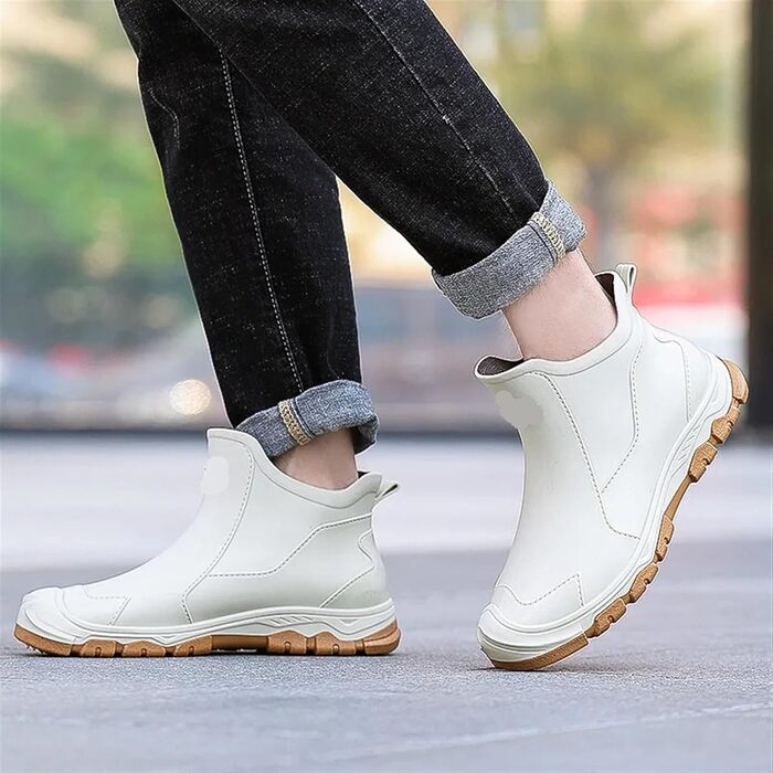 Чоловіче гумове взуття, гумові чоботи для чоловіків, дощовики та водонепроникне взуття, короткі, повсякденні гумові чоботи, робоче гумове взуття, бежеві, розмір 43 EU