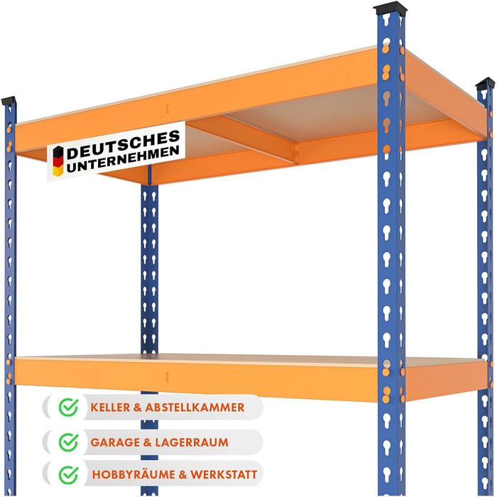 Надміцний стелаж KARAT, підвальний стелаж, стелаж для зберігання зі сталевою рамою, вантажопідйомність 1050 кг (синьо-помаранчевий, 180 x 90 x 60 см) Rhino 180 x 90 x 60 см синьо-помаранчевий