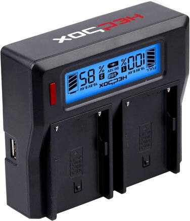 Подвійний зарядний пристрій із РК-дисплеєм для акумуляторів Sony BP-U30, U60, U90 та Hedbox HED-BP75D, HED-BP95D., 50/DBPU