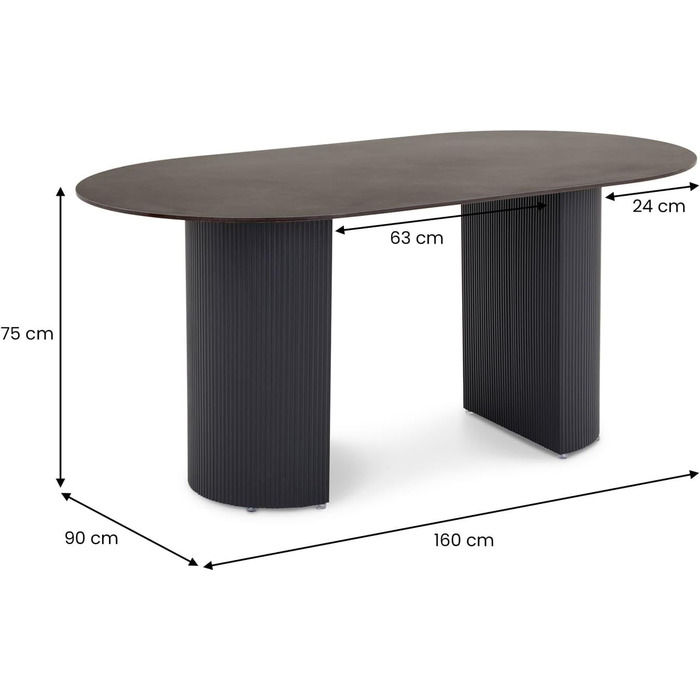 Овальний обідній стіл LISANDRO, 160 x 90 см, з керамічною стільницею, темно-сірий/чорний сучасний кухонний стіл з міцною керамічною стільницею та стабільним металевим каркасом для стильної їдальні або кухні