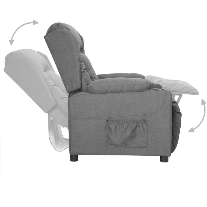 Крісло-реклайнер, регульоване крісло з 2 підставками для чашок, крісло для телевізора з функцією відкидання, м&39яке крісло-реклайнер, світло-сіра тканина