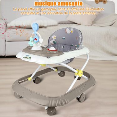 Дитячі ходунки, 4 в 1, з ігровою дошкою, 4 регульовані висоти, складані, для дітей від 6 до 18 місяців (Kaki, 58 x 55 x 65 см) kaki 58x55x65 см