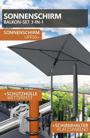 Парасолька 4smile Parasol Balcony SunnyShade Plus 200 x 125 см для захисту від ультрафіолету UV50 із захисним чохлом  антрацит