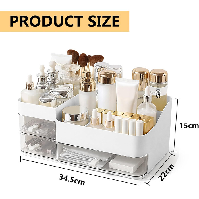 Органайзер для косметики Lacuasmall з висувними ящиками, органайзер для туалетного столика для умивальників, спалень та ванних кімнат, косметичка для помади та косметичних аксесуарів, білий