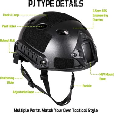 Тактичний шолом для пейнтболу, страйкболу та пейнтболу Rapid чохол, багатофункціональне захисне кріплення для ПНВ типу PJ, для спорту на свіжому повітрі, полювання, стрільби (чорний), один розмір