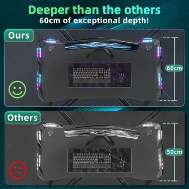 Ігровий стіл BEXEVUE, 100 x 60 см, МДФ / сталь / вуглецеве волокно, чорний