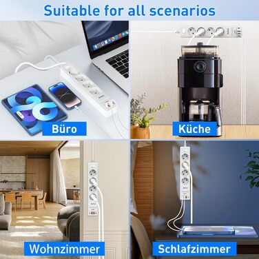 Мережевий фільтр 8 n 1 розетка з USB, 3680 Вт з вимикачем, захист від перенапруги 16А, багатоконтактна вилка з 2 розетками USB C д