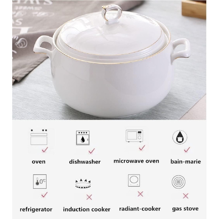 Керамічна супниця з кришкою, 3 л, велика місткість, дверцята для подачі, подвійні ручки, порцеляна, можна мити в посудомийній маши