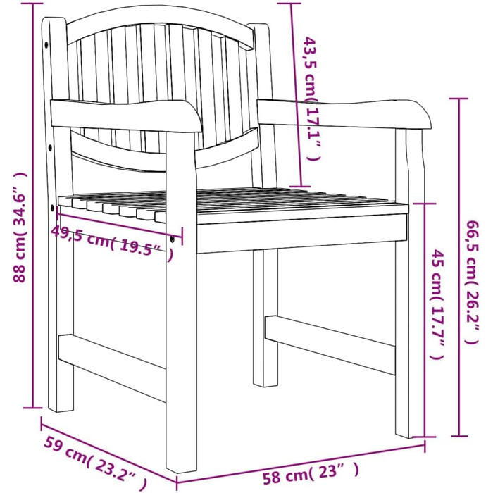 Садові стільці 2 шт., Садове крісло зі спинкою підлокітників, Садове крісло рейкового дизайну, Дерев'яний стілець, Крісло для патіо, Тик з масиву дерева