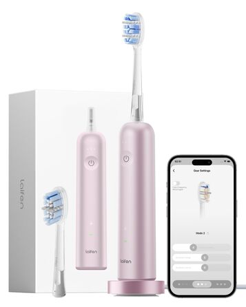 Звукова зубна щітка Laifen Wave Pro з 6 режимами чищення та акумулятором на 70 днів, 60 осциляції, контроль тиску, 2 інтелектуальні насадки (Алюмінієво-рожевий)