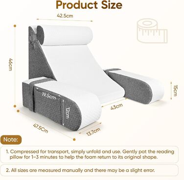 Подушка для читання зі знімним потиличним валиком та підлокітником, ергономічна подушка для спини/книги з кишенею для зберігання та чохлом, який можна прати, для ліжка та дивана для читання, роботи, сну та перегляду телевізора