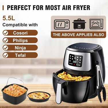 Аксесуари для фритюрниці Dercov 15 шт. для COSORI 5.5 л, квадратний набір аксесуарів для фритюрниці XXL Сумісний із фритюрницею Philips XXL 7.2 л / Tefal 6.5 л / Cecotec 6 л