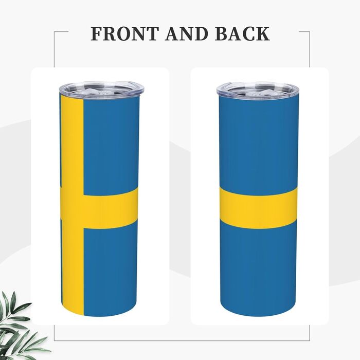 Кухоль з прямою трубочкою, дизайн шведський прапор, друкований, дорожній кухоль, підходить для кемпінгу, офісу та дому, 590 мл