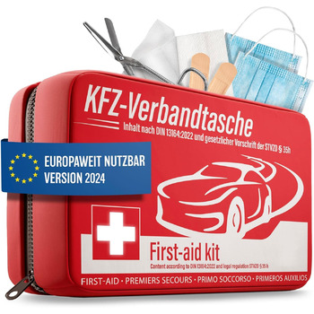 Автомобільна аптечка HELDENWERK відповідно до чинного стандарту 2024 - Можна використовувати по всій Європі - Автомобільна аптечка